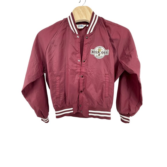 Vintage 90s Chalk Line MS State Bulldogs Jacket Burgundy White Striped Collar XL